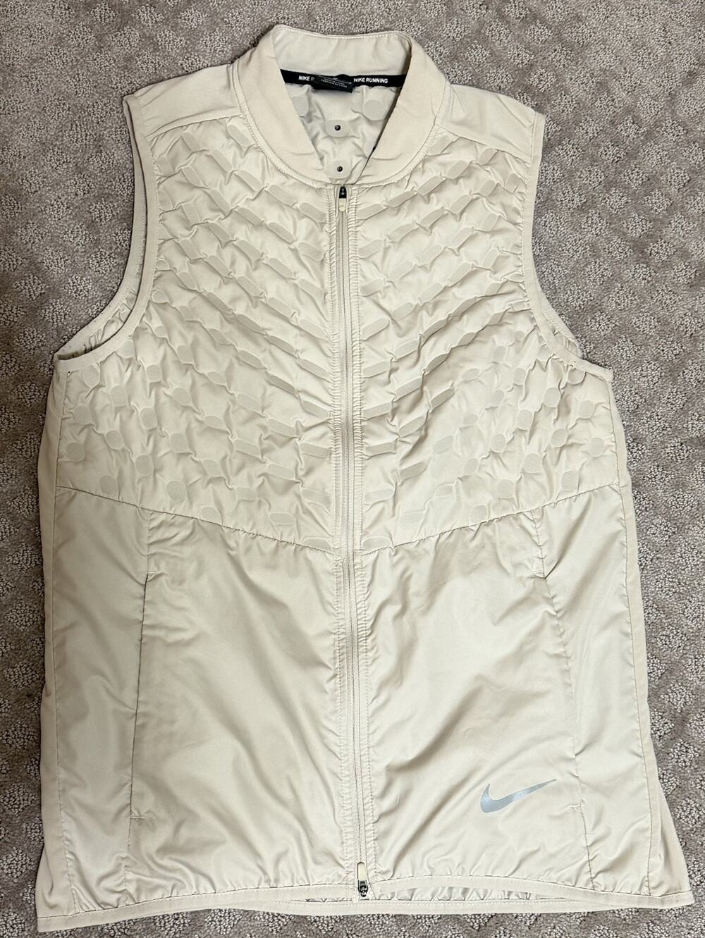 Nike AeroLoft Running Vest Mens Medium Beige 928501-008 Goose Down Full Zip